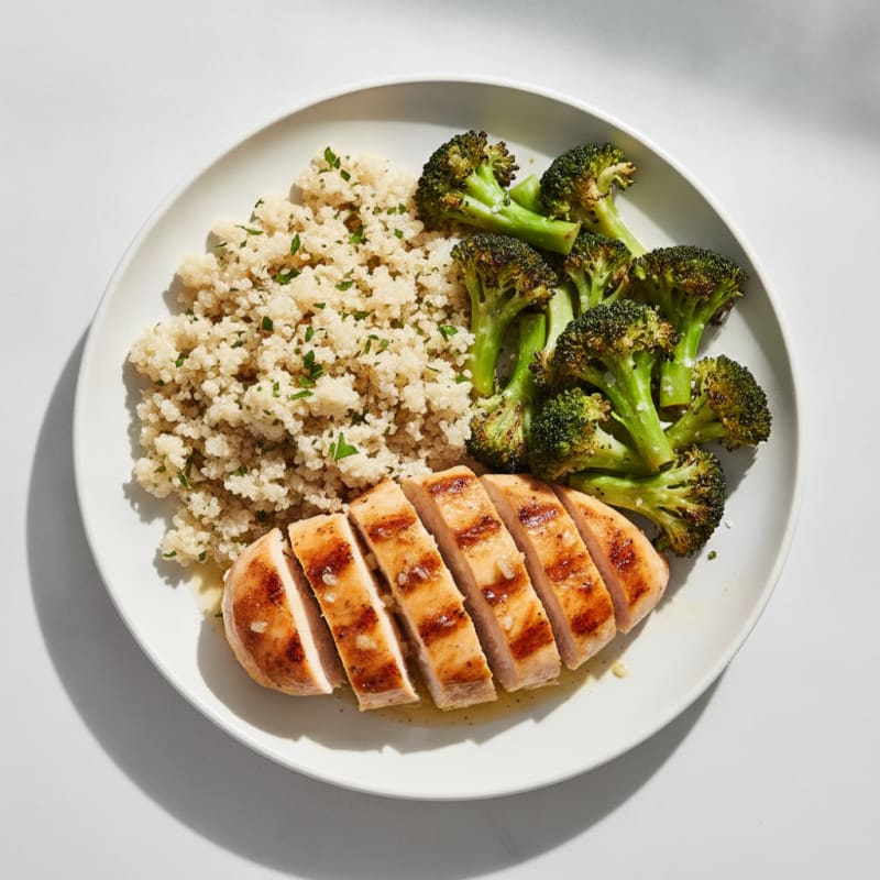 Grilled Chicken Breast with Roasted Broccoli and Quinoa