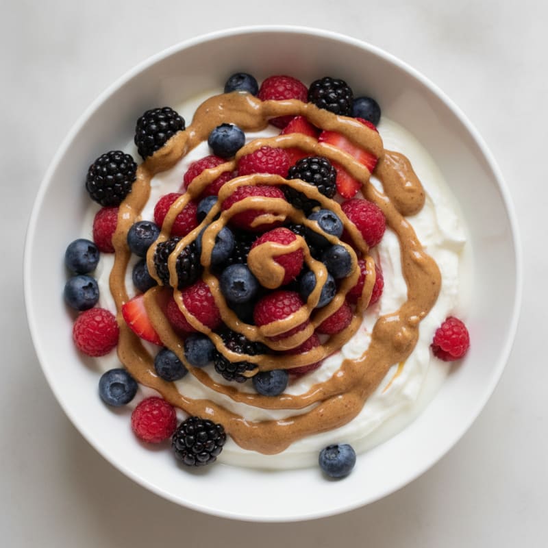 Greek Yogurt Protein Parfait with Mixed Berries and Almond Butter