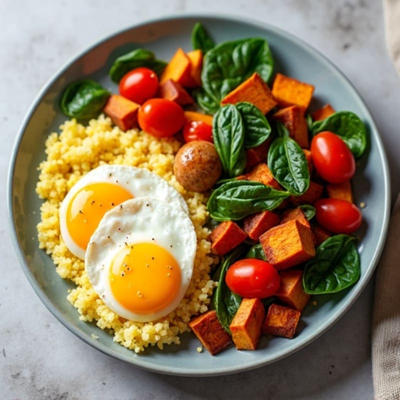Savory Egg and Vegetable Scramble with Crispy Sweet Potato Hash