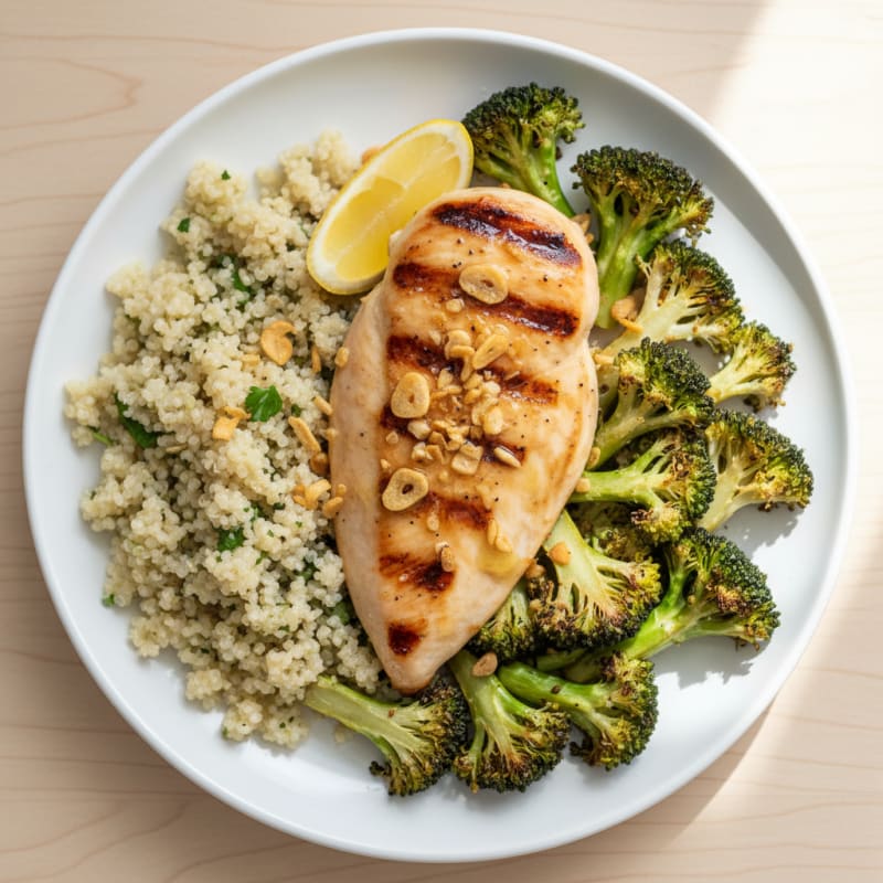 Grilled Chicken Breast with Quinoa and Roasted Broccoli