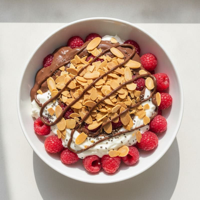 Chocolate Protein Greek Yogurt Parfait with Almonds