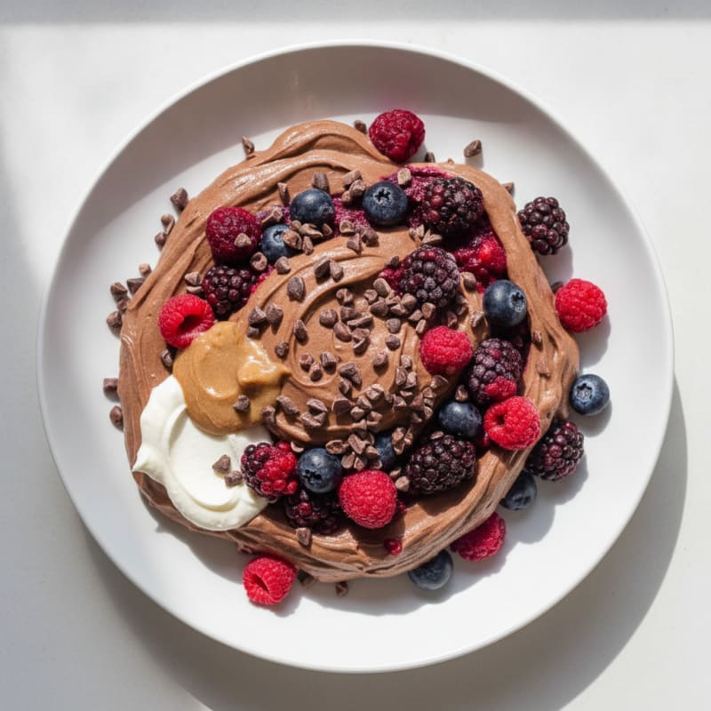 Chocolate Protein Ice Cream with Mixed Berries