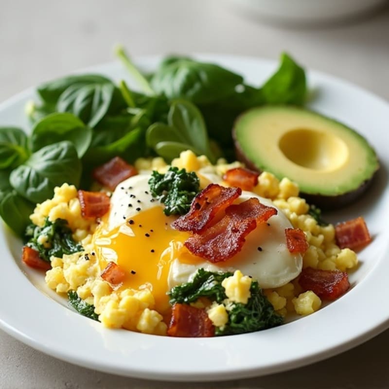 Cottage Cheese Egg Scramble with Spinach and Turkey Bacon