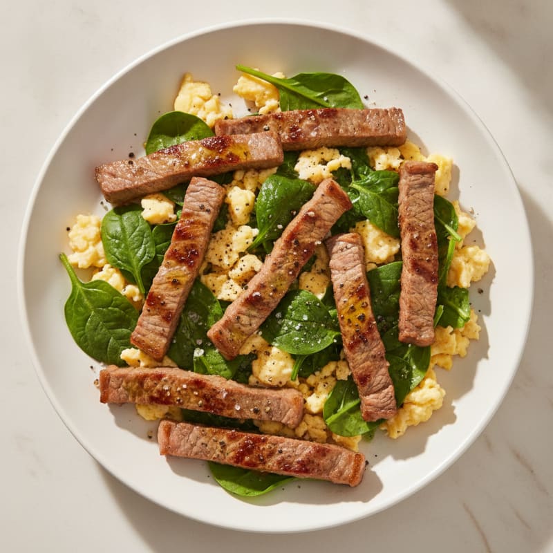 Eggs with Steak and Greens