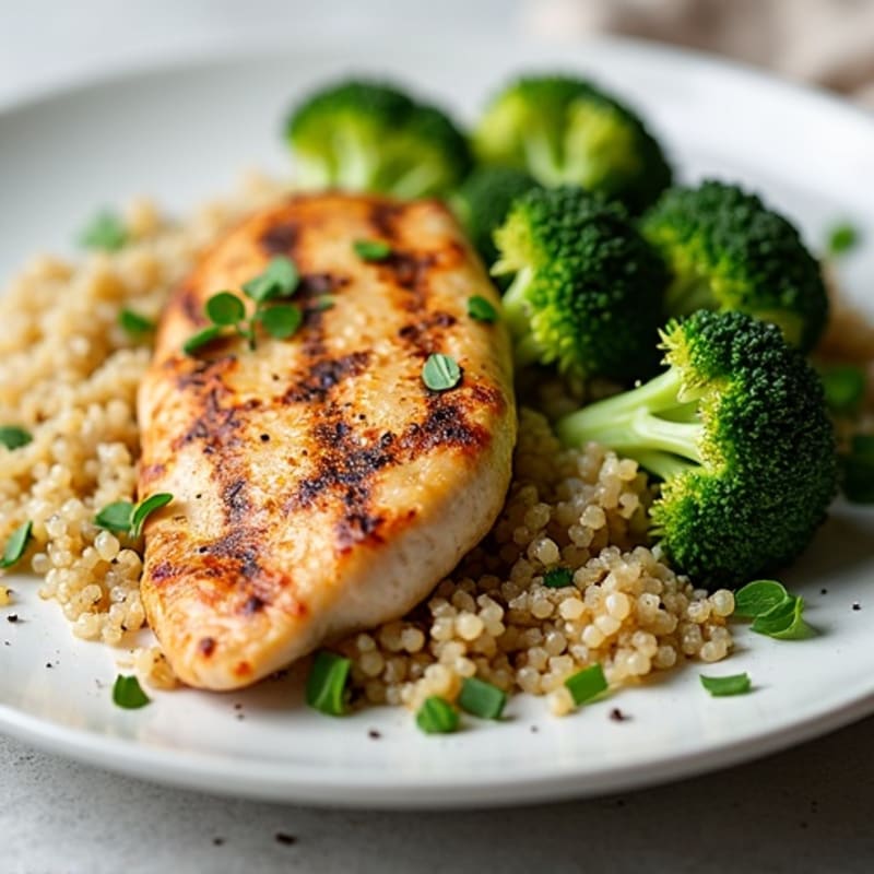 Grilled Chicken Breast with Quinoa and Roasted Broccoli