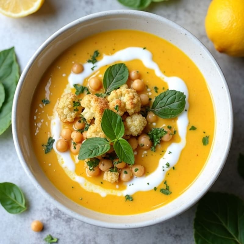 Creamy Roasted Cauliflower Soup with Herb Drizzle