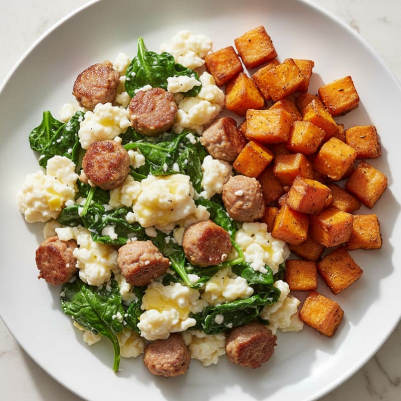 Egg White and Turkey Sausage Scramble with Spinach