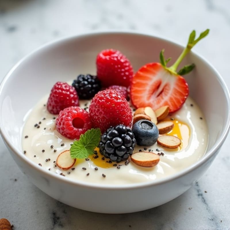 Silky Greek Yogurt Protein Bowl with Berries and Almonds