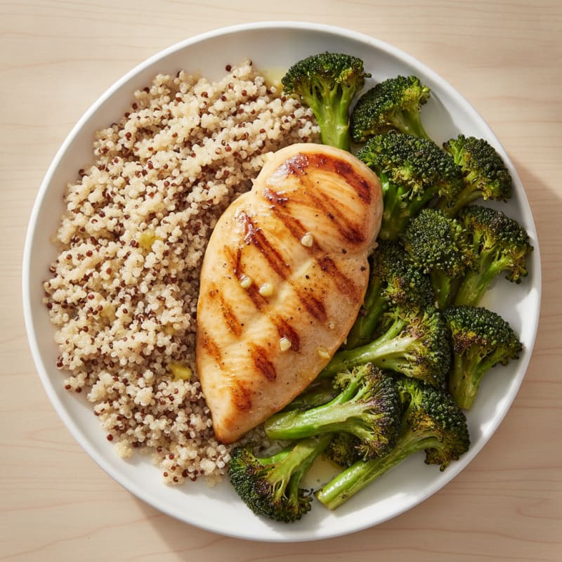 Grilled Chicken Breast with Quinoa and Roasted Broccoli