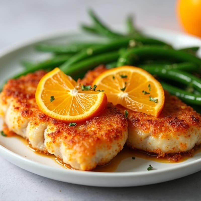 Low-Calorie Crispy Orange Chicken with Roasted Green Beans