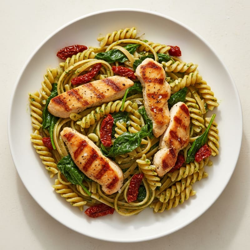 Pesto Chicken Linguine with Sun-Dried Tomatoes