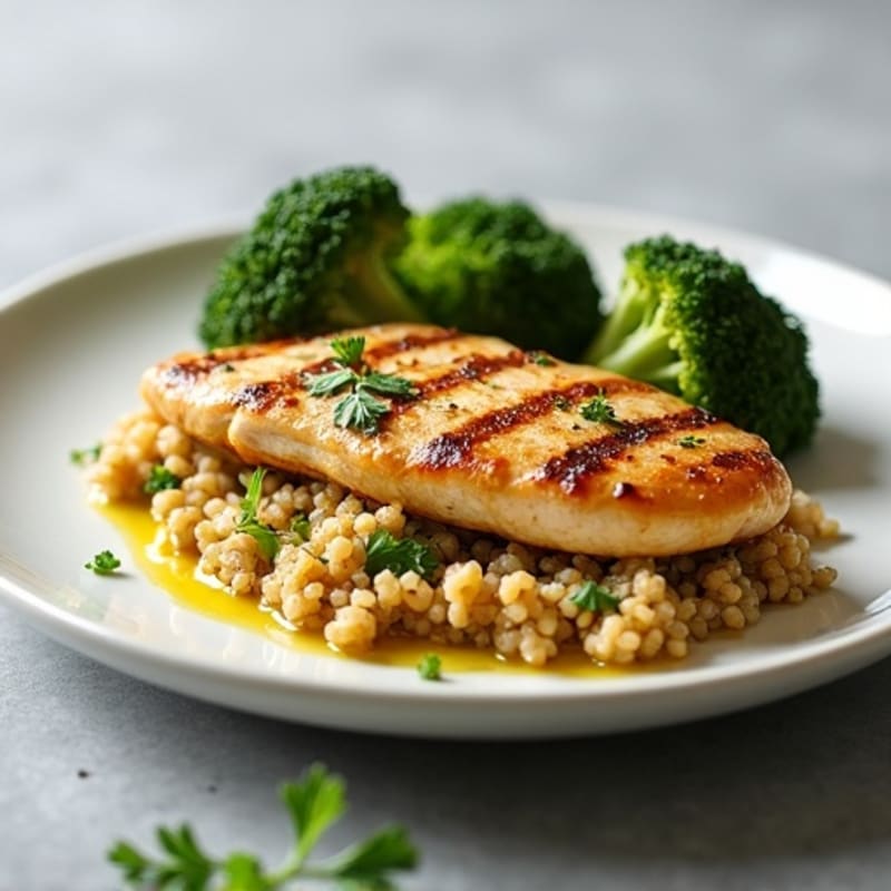 Grilled Chicken Breast with Quinoa and Roasted Broccoli