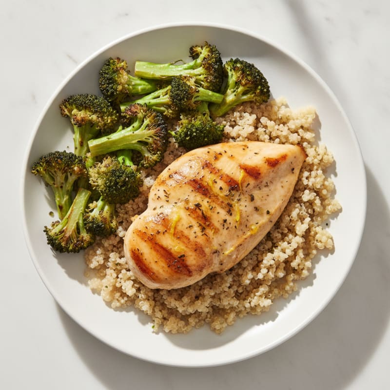 Grilled Chicken Breast with Roasted Broccoli and Quinoa