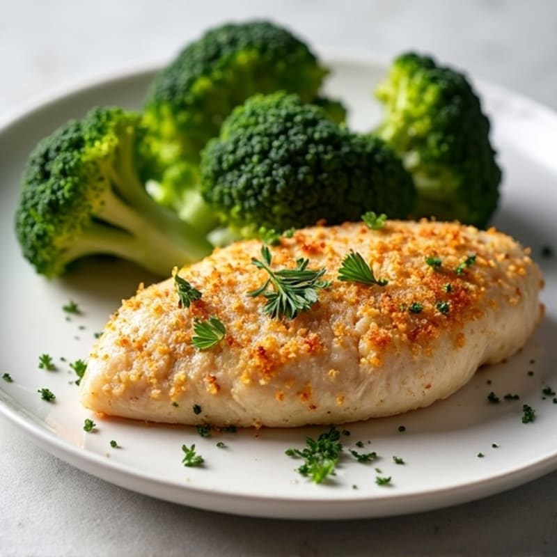 Herb-Crusted Pan Seared Chicken with Roasted Broccoli