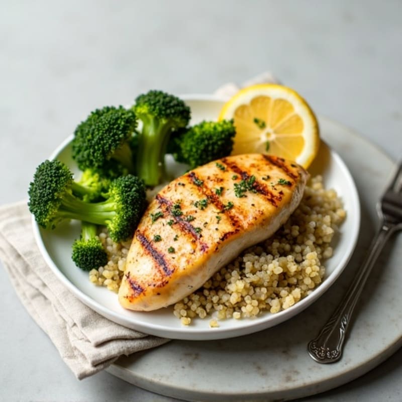 Grilled Lemon Herb Chicken Breast with Quinoa and Roasted Broccoli