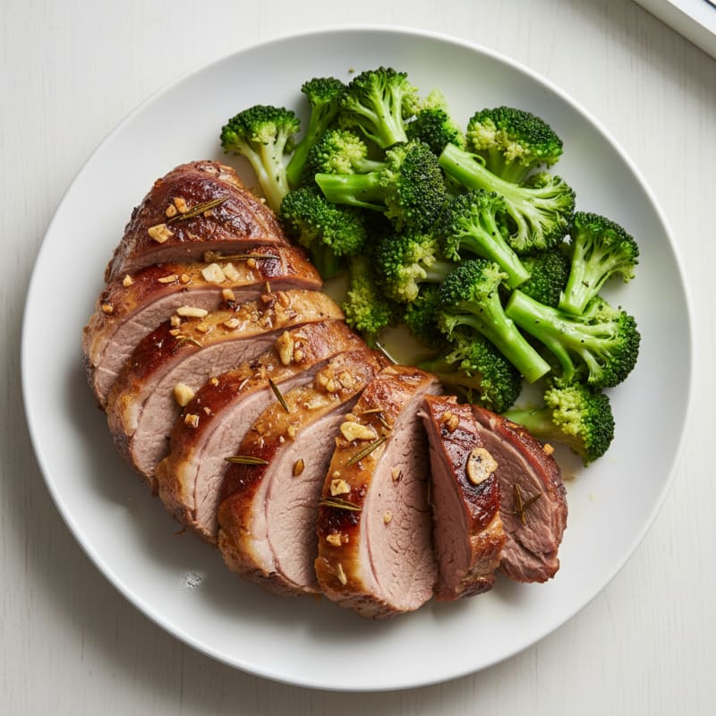 Herb-Roasted Mutton with Steamed Broccoli