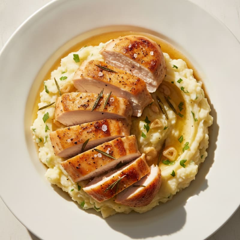 Buttery Garlic Mashed Potatoes with Herb-Roasted Chicken