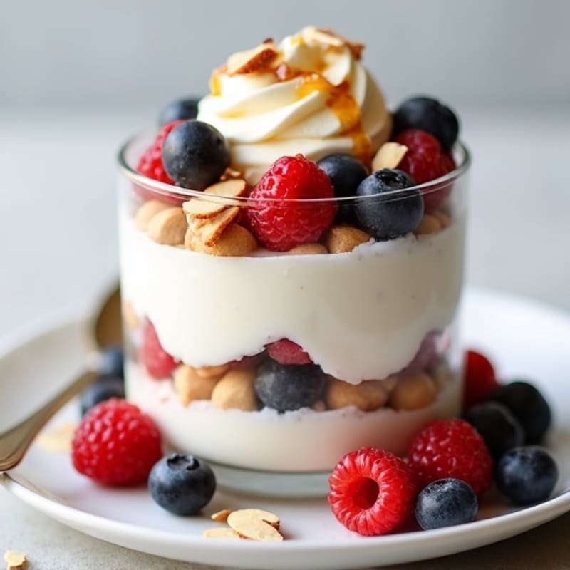 Greek Yogurt Protein Parfait with Mixed Berries and Almonds