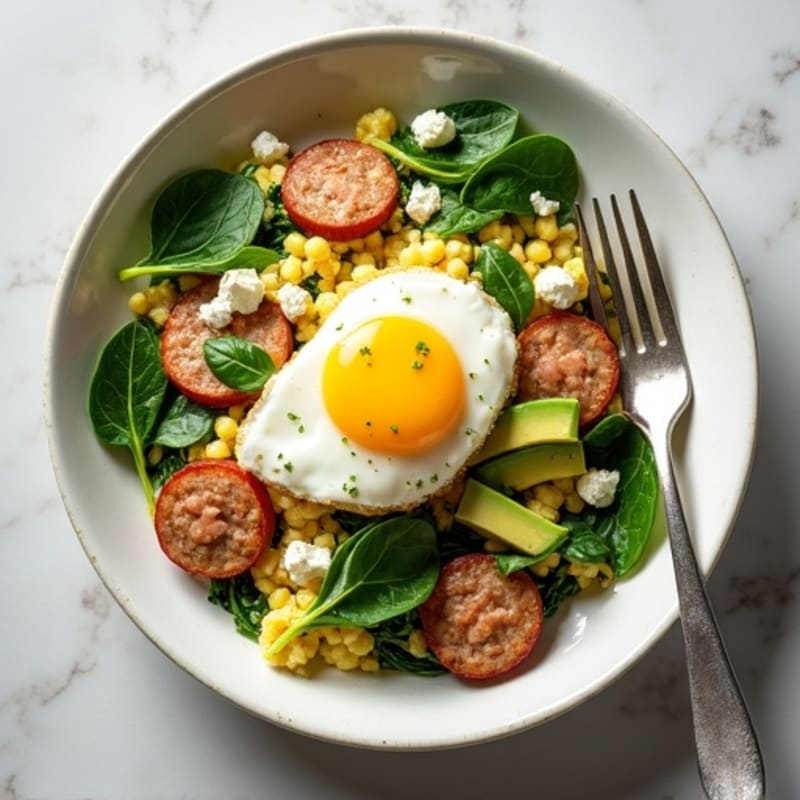 Egg White Scramble with Turkey Sausage and Spinach