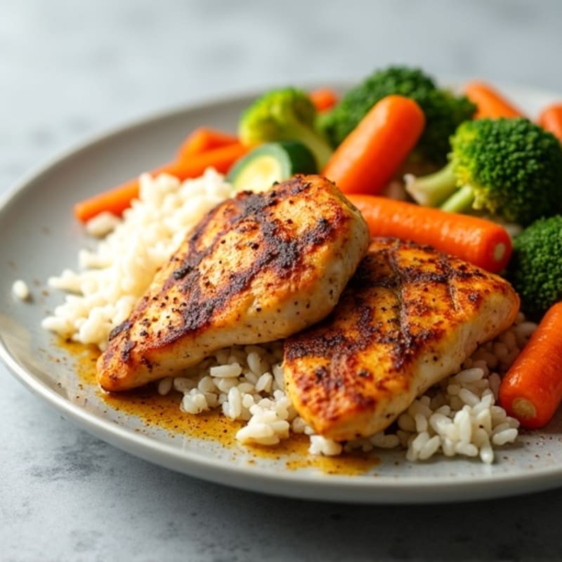 Spiced Chicken and Fluffy Rice with Tender Vegetables