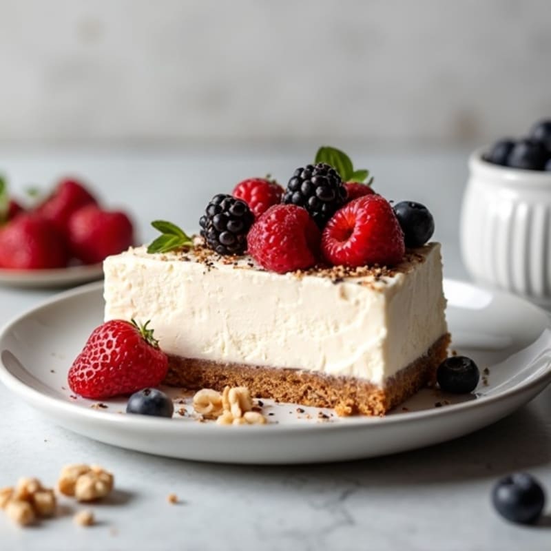 Greek Yogurt Protein Cheesecake with Mixed Berries