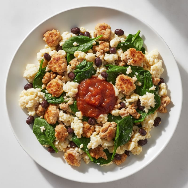Egg White Scramble with Ground Turkey and Spinach