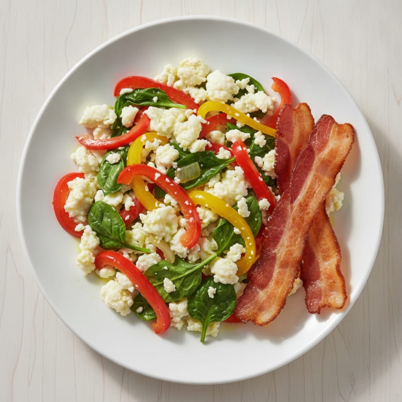Egg White Veggie Scramble with Turkey Bacon