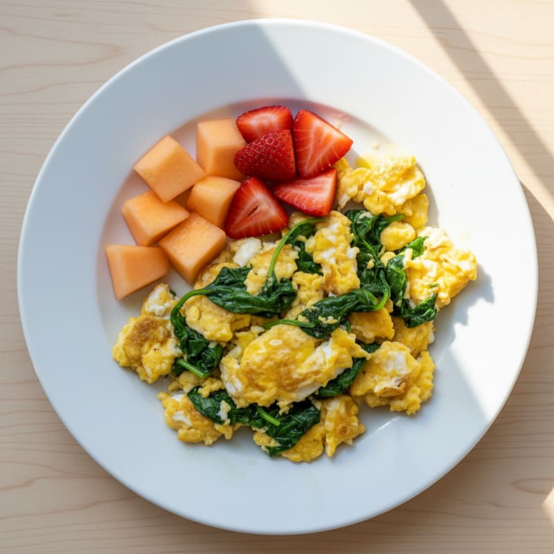 Egg and Spinach Scramble with Fresh Fruit