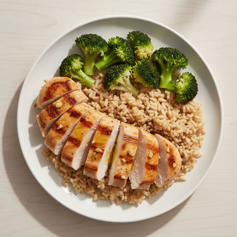 Grilled Chicken Breast with Brown Rice and Steamed Broccoli