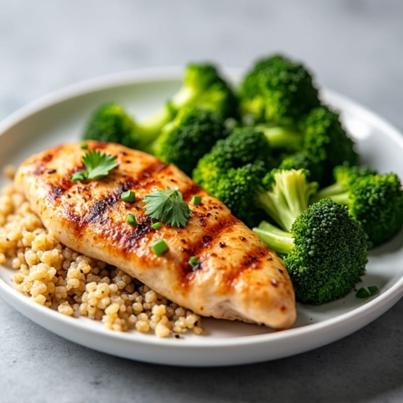 Grilled Chicken Breast with Roasted Broccoli and Quinoa
