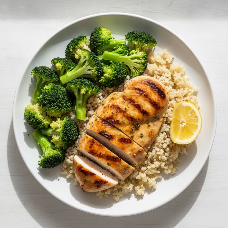 Grilled Chicken Breast with Quinoa and Steamed Broccoli