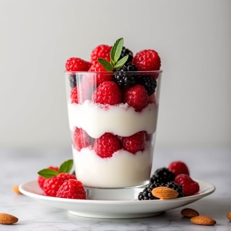 Greek Yogurt Protein Parfait with Mixed Berries and Almonds