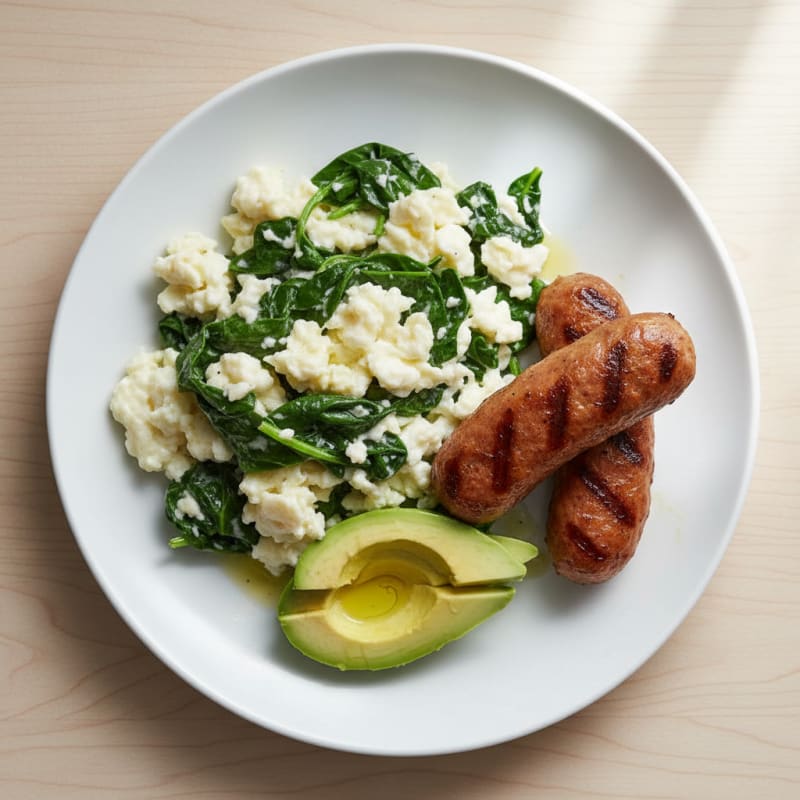 Egg White Spinach Scramble with Grilled Turkey Sausage