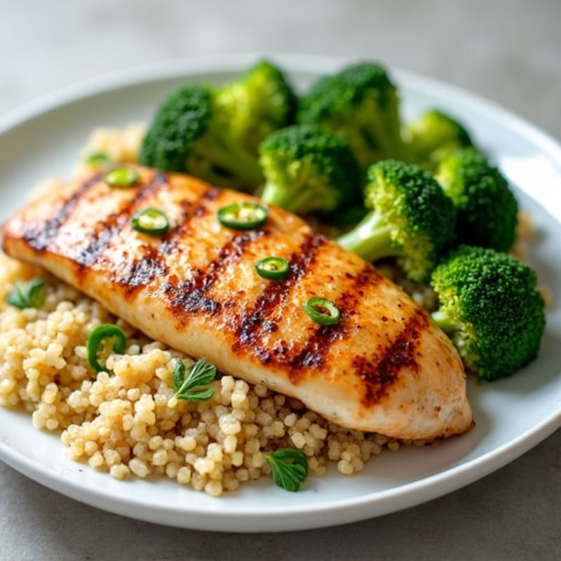 Grilled Chicken Breast with Quinoa and Roasted Broccoli