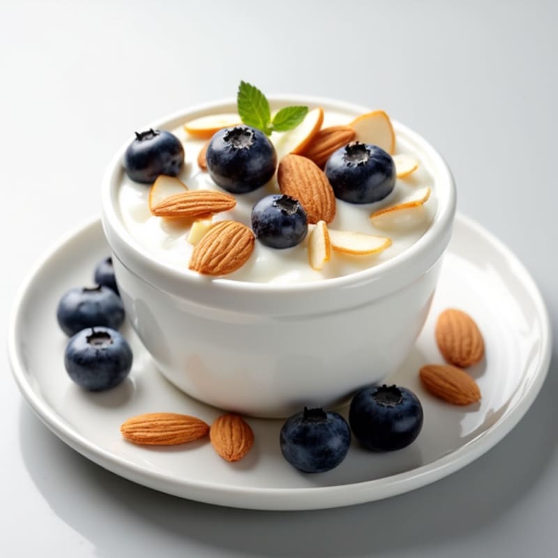 Greek Yogurt with Sliced Almonds and Blueberries