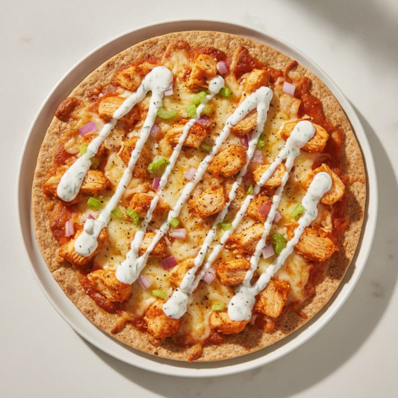 Buffalo Chicken Pizza with Ranch Drizzle
