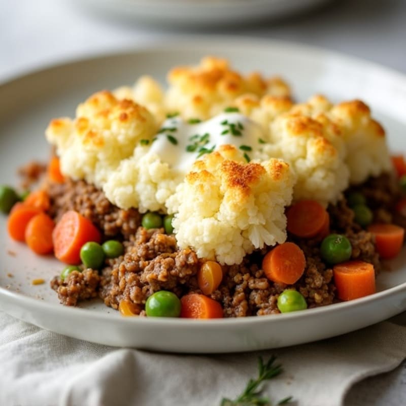 Savory Lean Ground Beef Shepherd's Pie with Creamy Cauliflower Topping