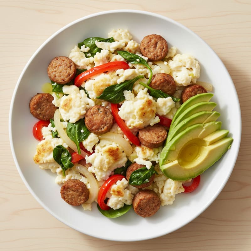Egg White Veggie Scramble with Turkey Sausage
