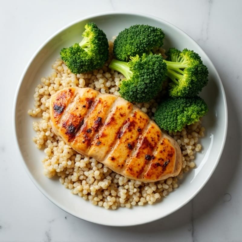 Grilled Chicken Breast with Quinoa and Steamed Broccoli