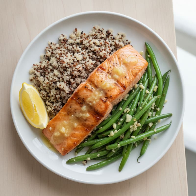 Seared Salmon Fillet with Quinoa and Lemon-Garlic Green Beans