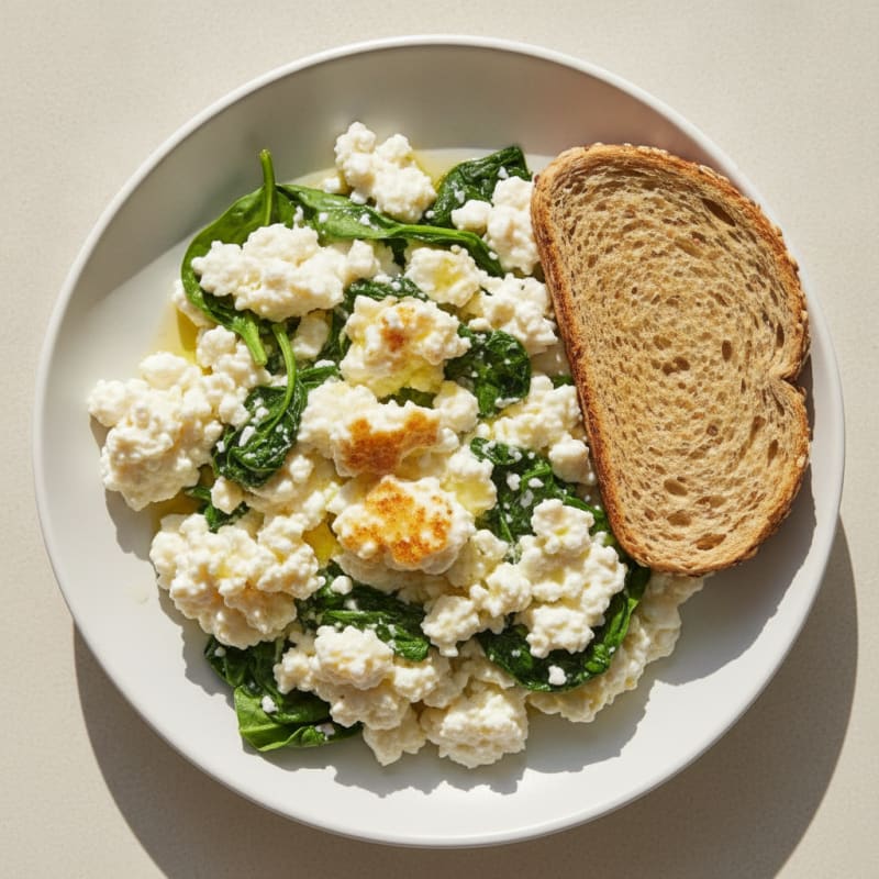 Egg White and Cottage Cheese Scramble with Sautéed Spinach