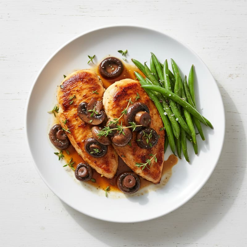 Pan-Seared Chicken with Garlicky Balsamic Mushrooms