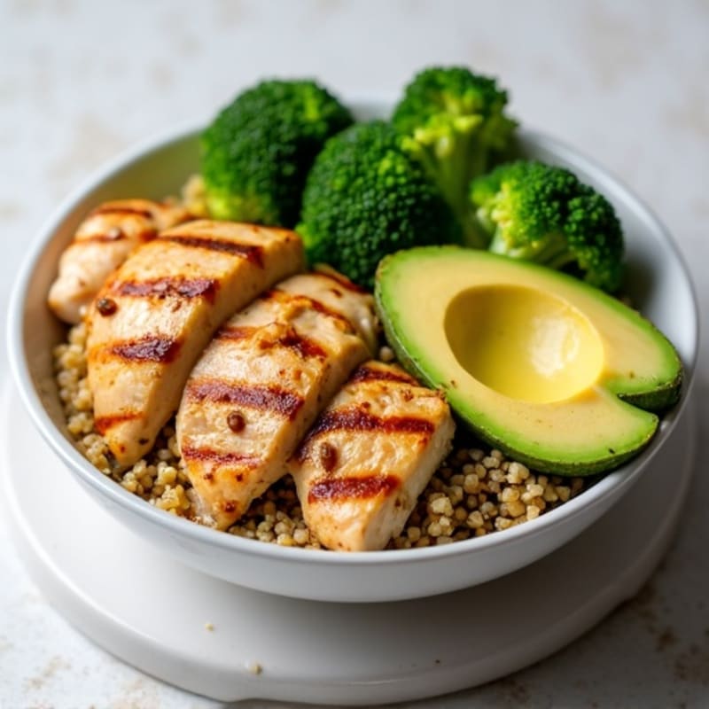 Grilled Chicken and Quinoa Bowl with Roasted Broccoli