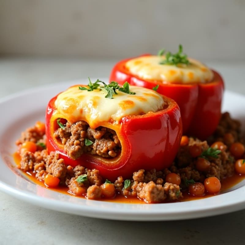 Lean Ground Turkey and Beef Stuffed Bell Peppers with Crispy Mozzarella