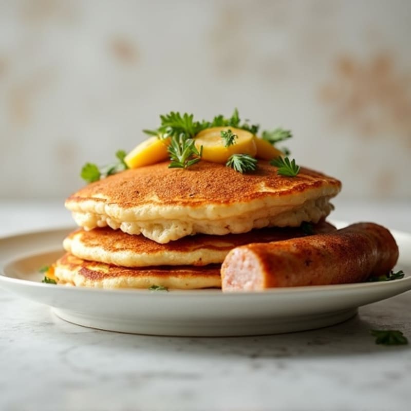 Fluffy Protein Pancakes with Herb-Seasoned Chicken Sausage