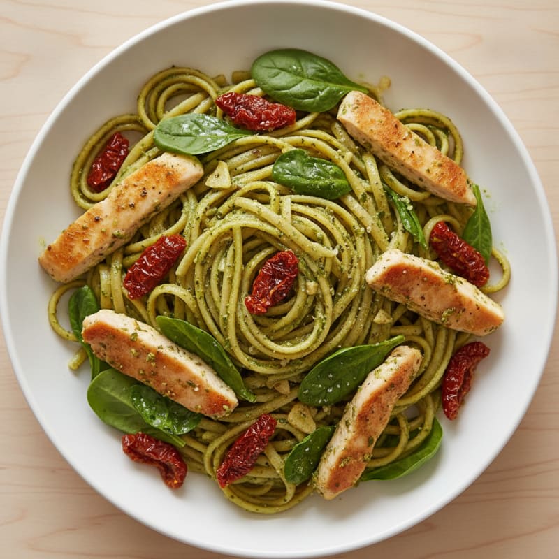 Pesto Chicken Linguine with Sun-Dried Tomatoes