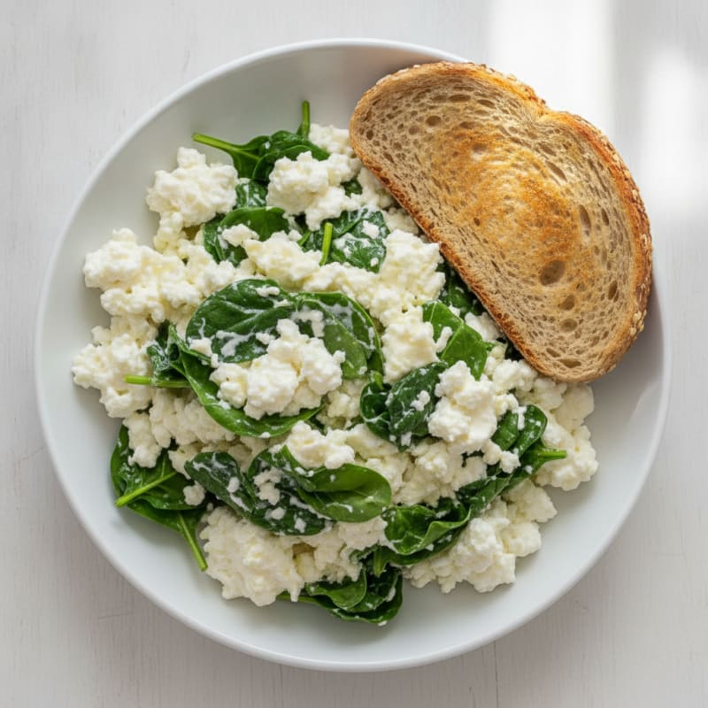 Egg White and Spinach Scramble with Cottage Cheese