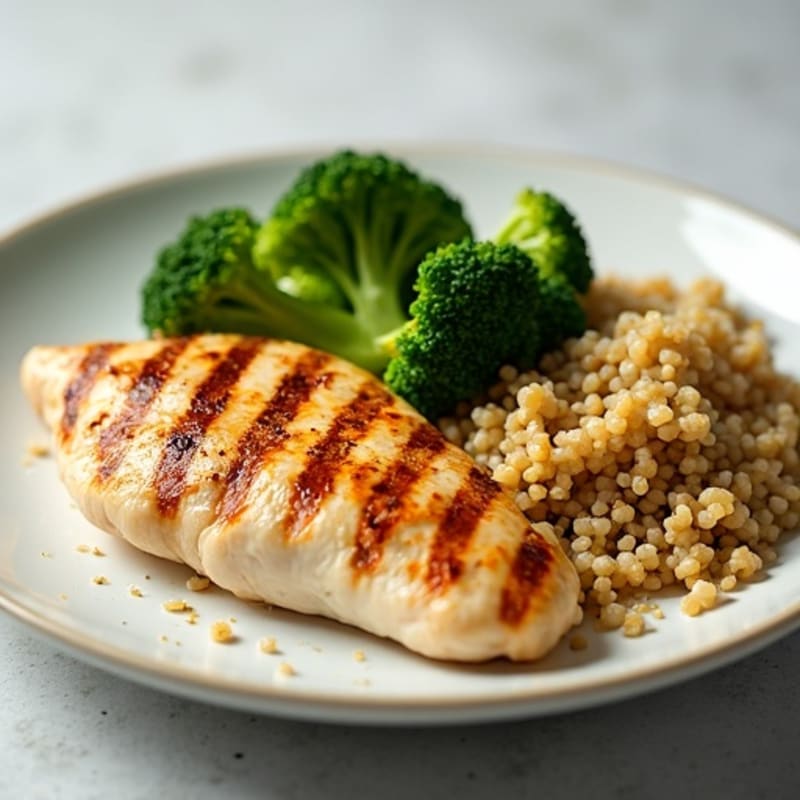 Grilled Chicken Breast with Steamed Broccoli and Quinoa