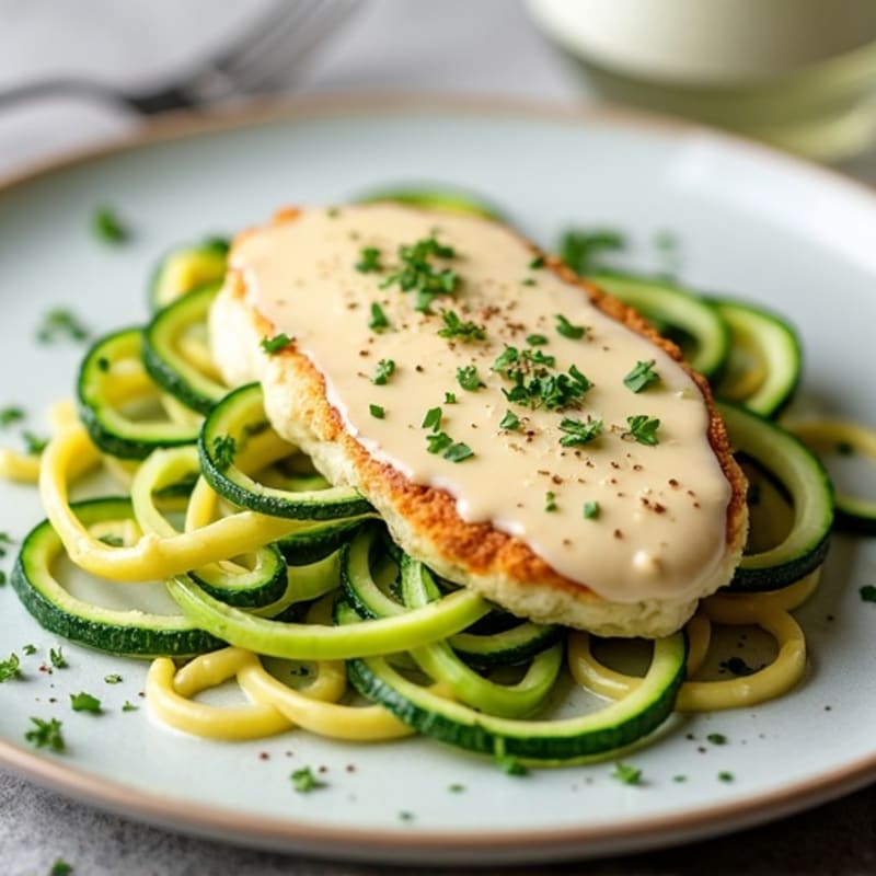 Creamy Cauliflower Alfredo Chicken with Zucchini Noodles