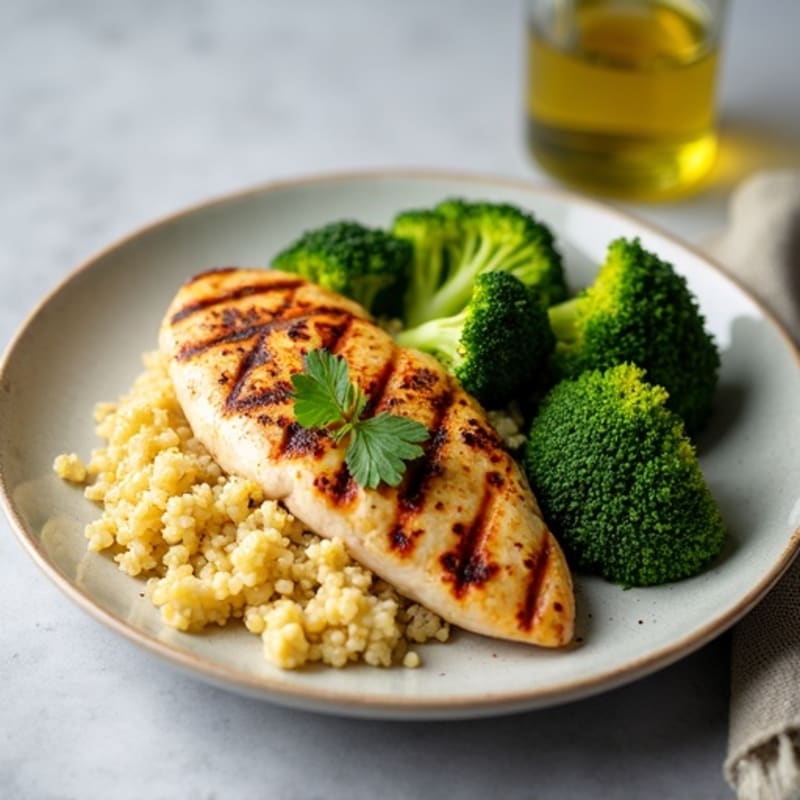 Grilled Chicken Breast with Quinoa and Roasted Broccoli